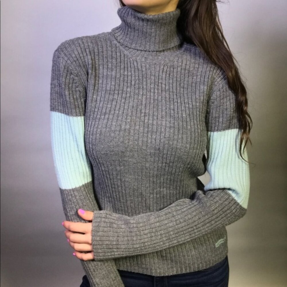 Vintage 90s Calvin Klein Womens Ribbed Turtleneck Sweater Long Sleeve in Gray - Picture 4 of 15